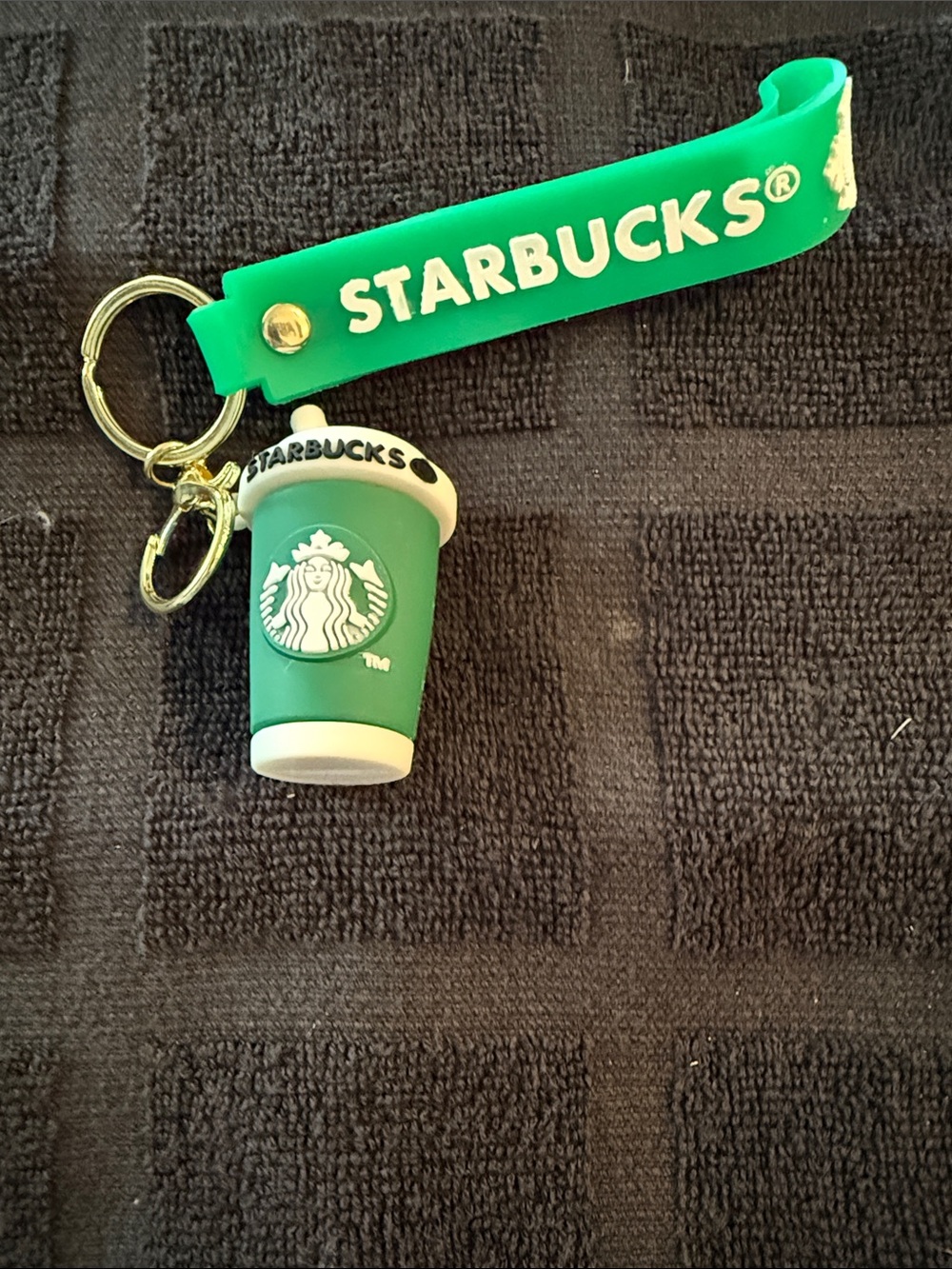 Starbucks Green and White Cup Keychain Charm with Silicone Strap